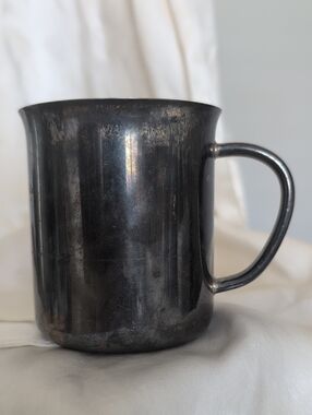 Vintage Towle Engraved Metal Childs Mug in Dark Patina Is ChristmasDate 12-25-77